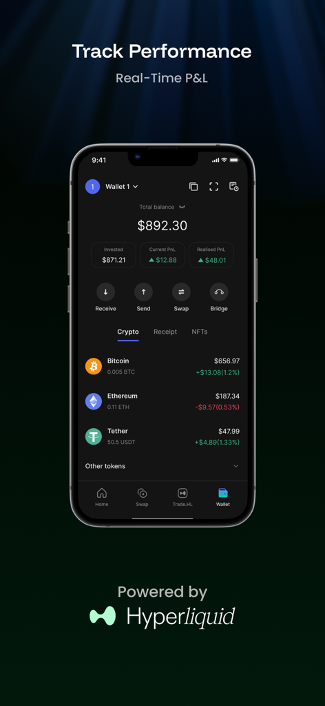 Okto: Crypto Wallet - Okto Crypto Wallet dashboard displaying real-time profit and loss tracking and asset portfolio.