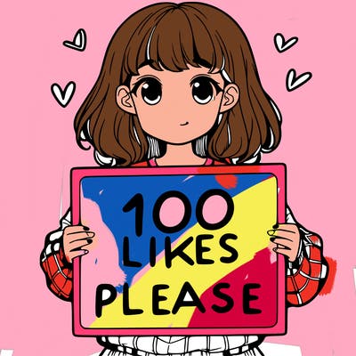 a girl holding a sign saying 100 likes please