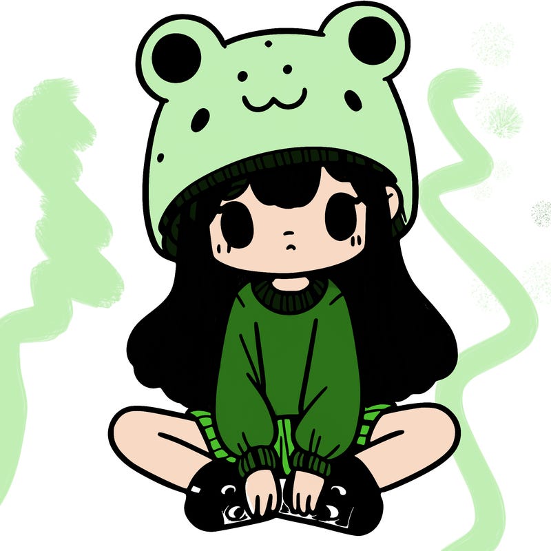 a girl wearing a frog hat and some frog socks