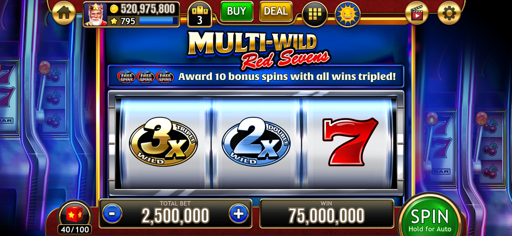 777 Classic Slots Galaxy - Gameplay of 777 Classic Slots Galaxy showing a 3 reel slot machine with wild multipliers and a big win message