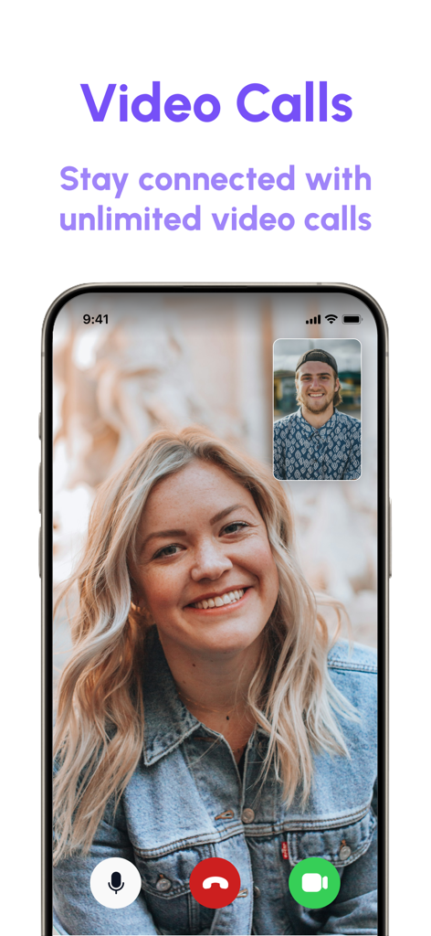 Call App - Text, Voice & Video - A young man and woman participating in a high-definition video call on the CallTalk mobile app.