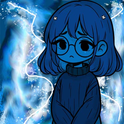 sad girl with glasses in a sweater
