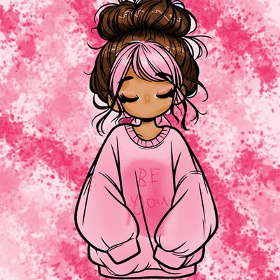 girl with baggy sweatshirt and messy bun