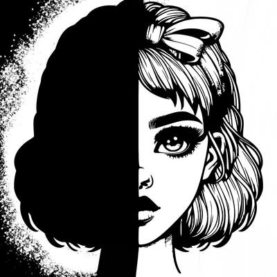 realistic girl with half skull mask