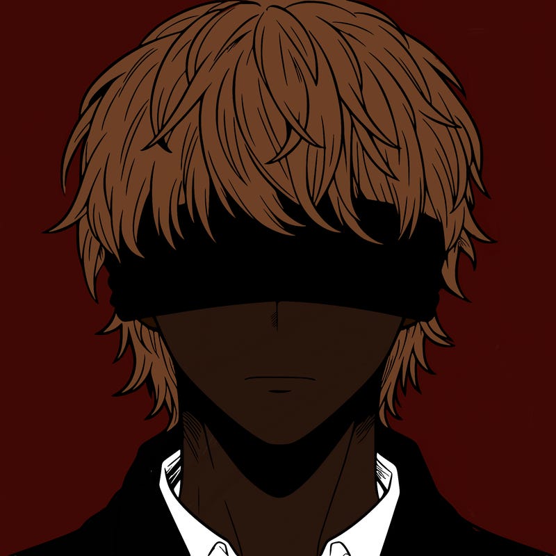 white haired man blindfolded