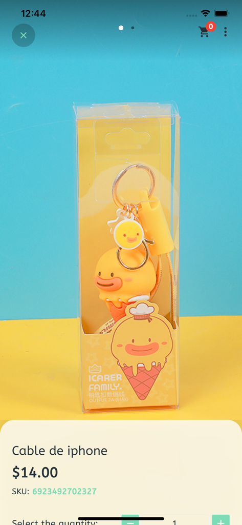 YOYOSO Ecuador - Kawaii yellow duck character iPhone charging cable in its packaging
