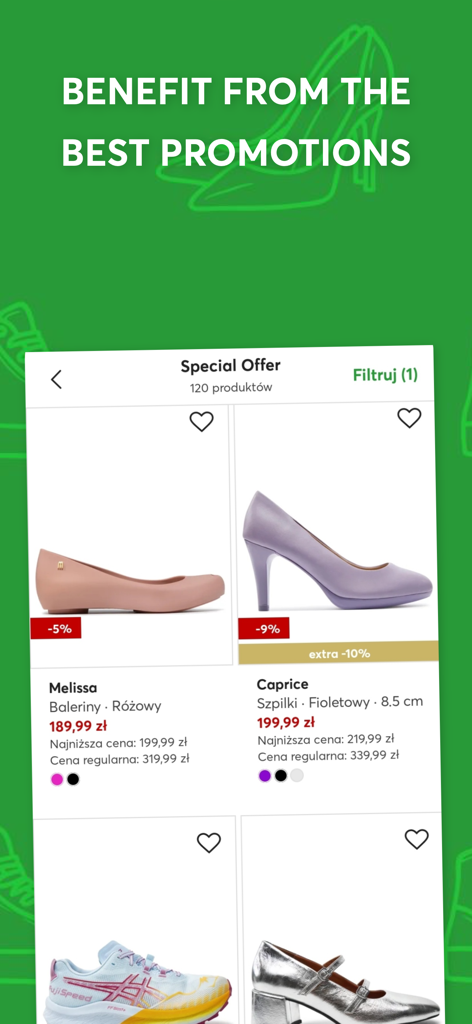 Mobile app screen showing special offers and shoe discounts on efootwear.eu