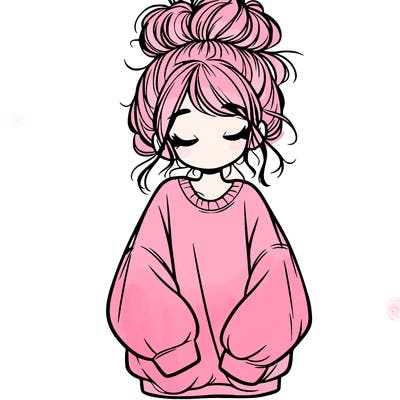 girl with baggy sweatshirt and messy bun