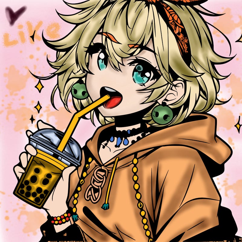hot baddie anime girl drinking boba and biting the straw