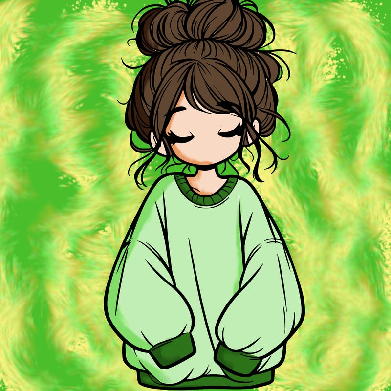 girl with baggy sweatshirt and messy bun