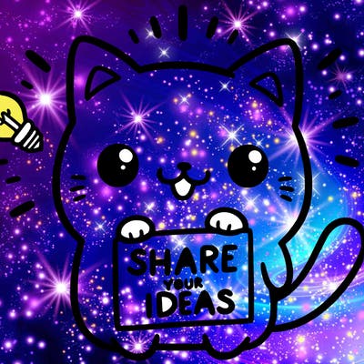 a cute cat saying share your ideas