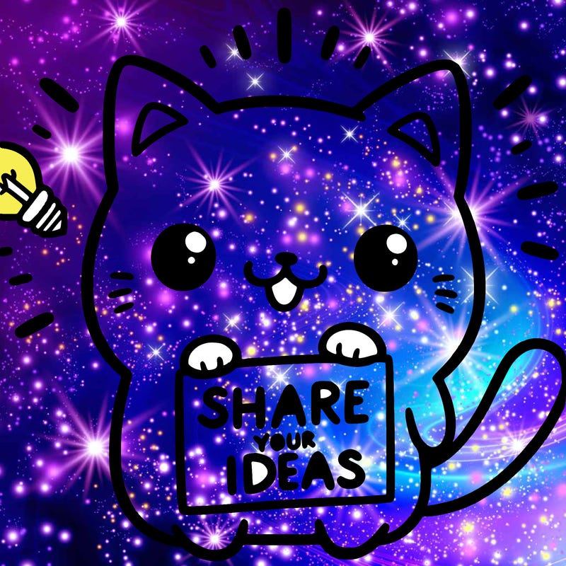 a cute cat saying share your ideas