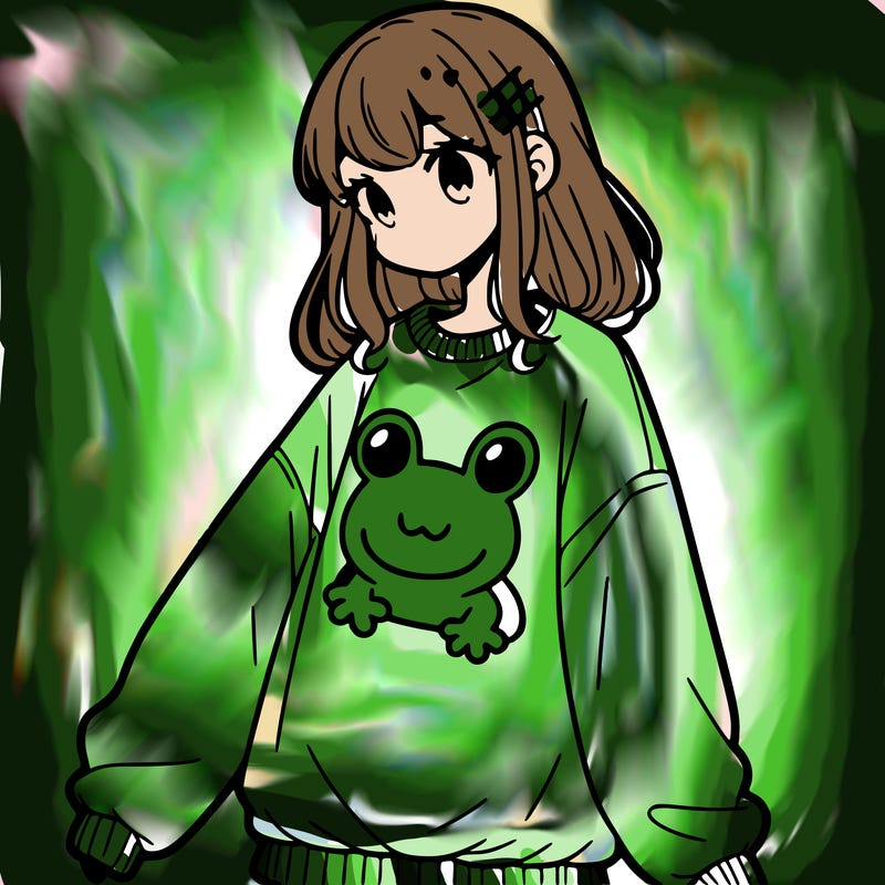 girl wearing frogging sweatshirt