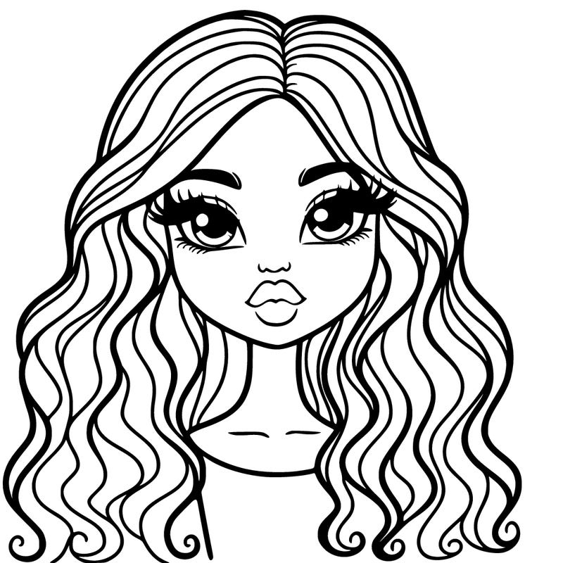 girl with long wavy hair with big lips