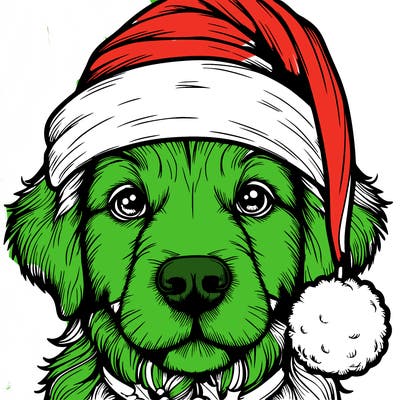 realistic dog with a christmas hat