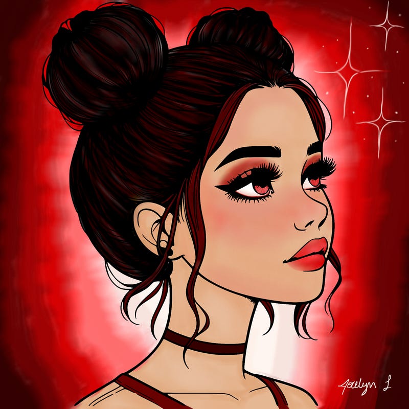 realistic girl with buns on the top of her head