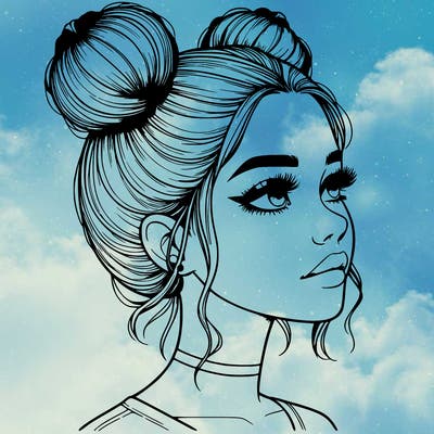 realistic girl with buns on the top of her head