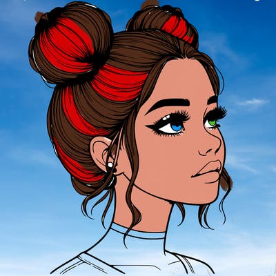 realistic girl with buns on the top of her head