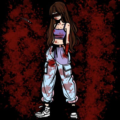 girl in baggy pants crop top and long hair