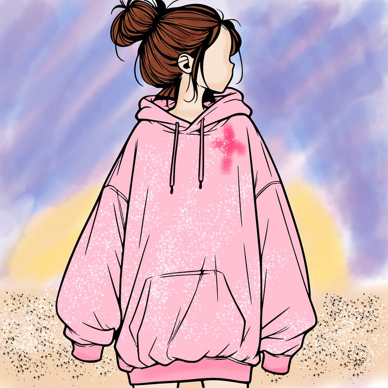 realistic girl with a oversized sweatshirt on and a bun