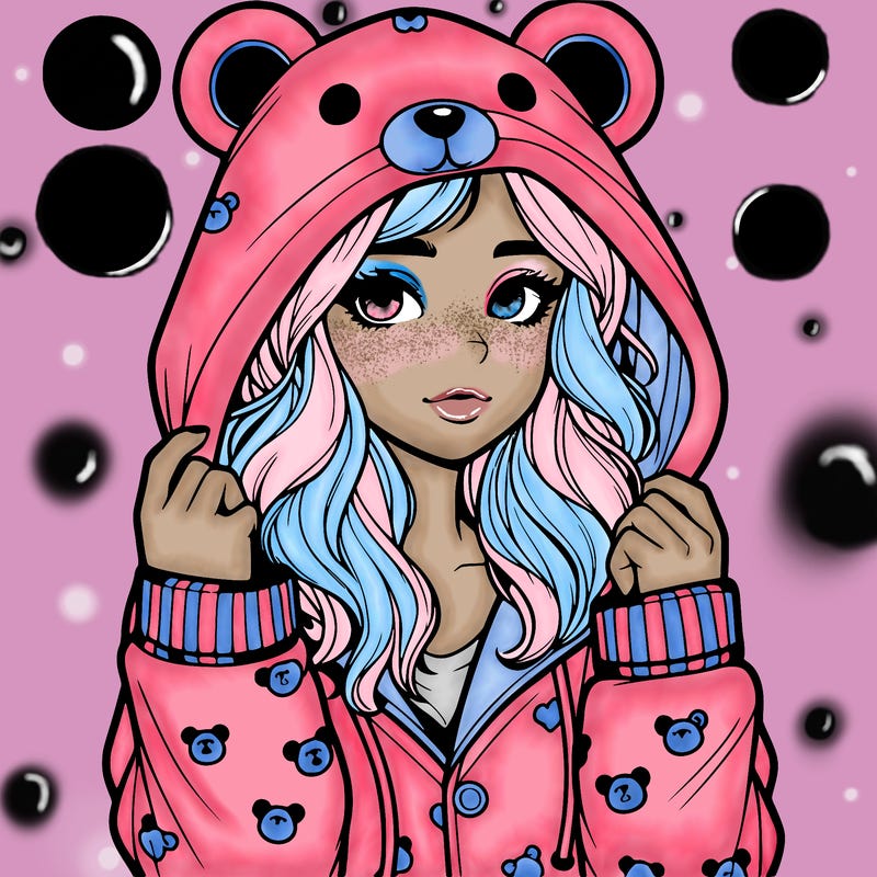 realistic girl in a animal pjs hoodie