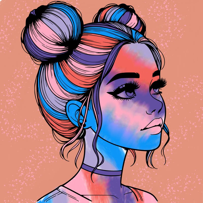 realistic girl with buns on the top of her head