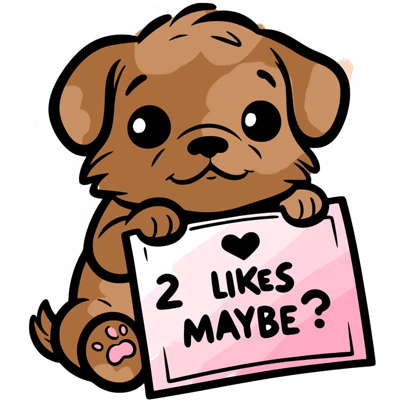 a puppy holding a sign that says 2 likes maybe?