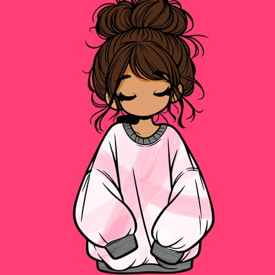 girl with baggy sweatshirt and messy bun