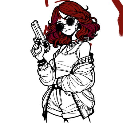stylish teenage girl with gun
