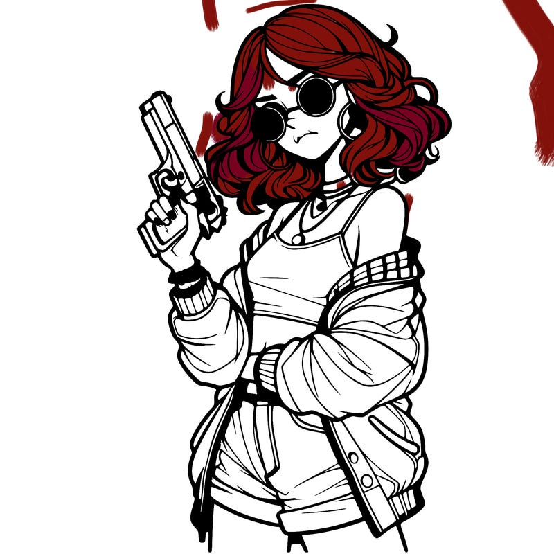 stylish teenage girl with gun