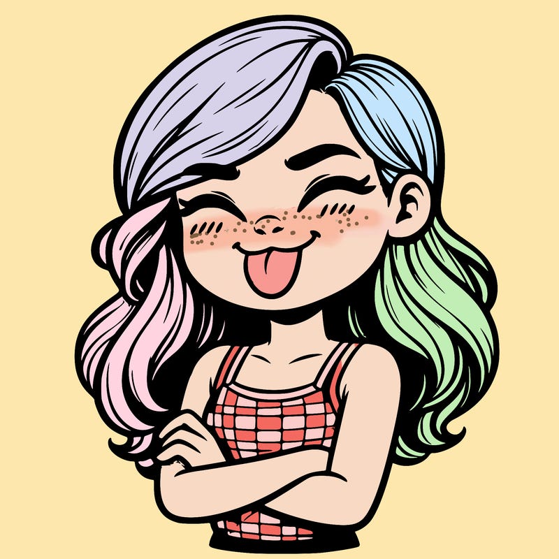 realistic girl crossing her arms and wearing a tank top with her tongue held out she has long hair