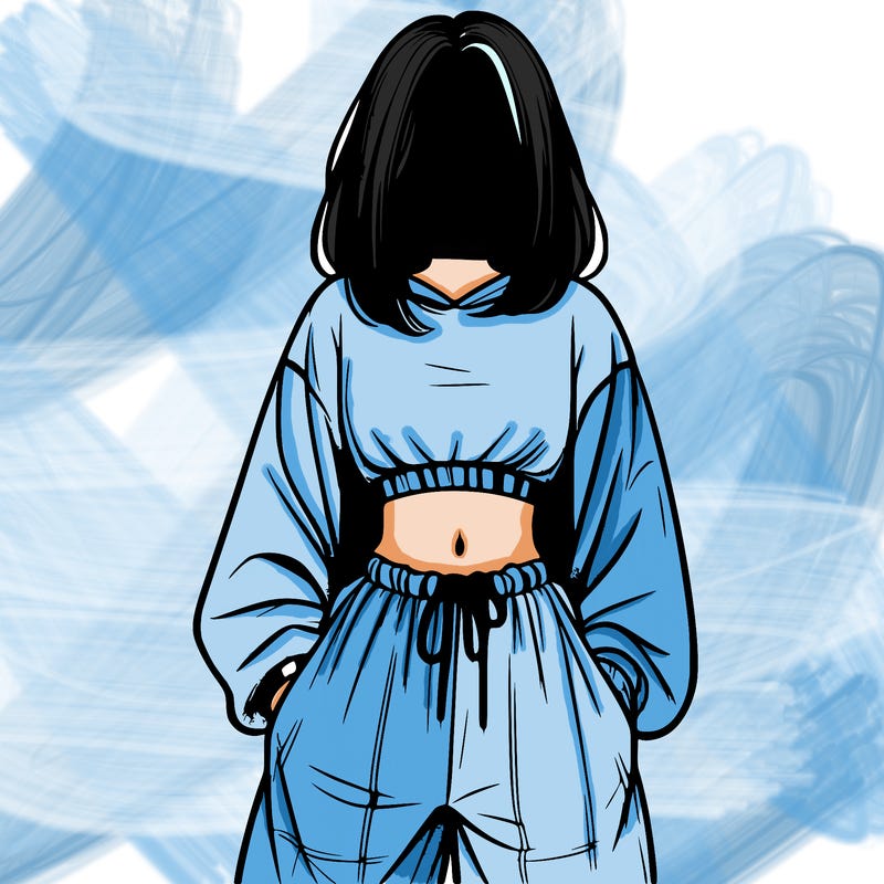 realistic girl faceless with baggy pants and a crop top