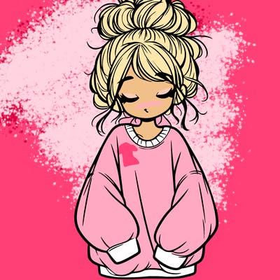 girl with baggy sweatshirt and messy bun