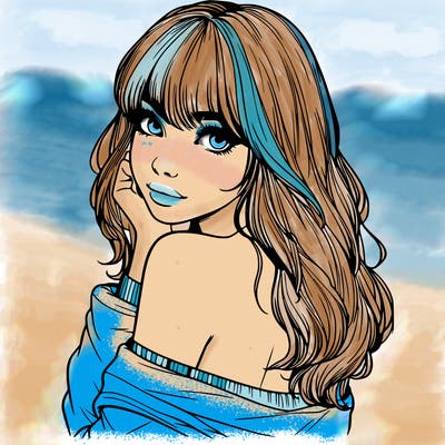 realistic girl with bangs looking over her shoulder