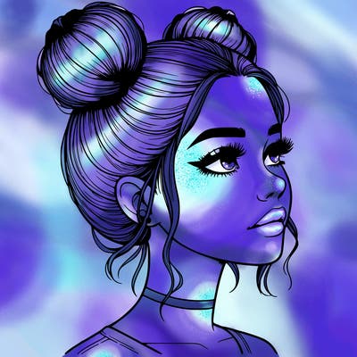 realistic girl with buns on the top of her head