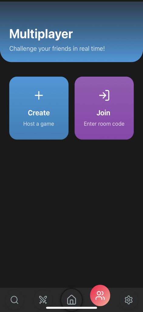 Sitcom QuizUp - Sitcom QuizUp multiplayer menu screen showing options to create or join a game room