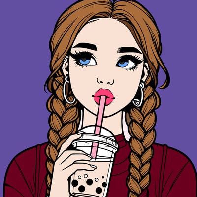 realistic girl with braided hair drinking boba