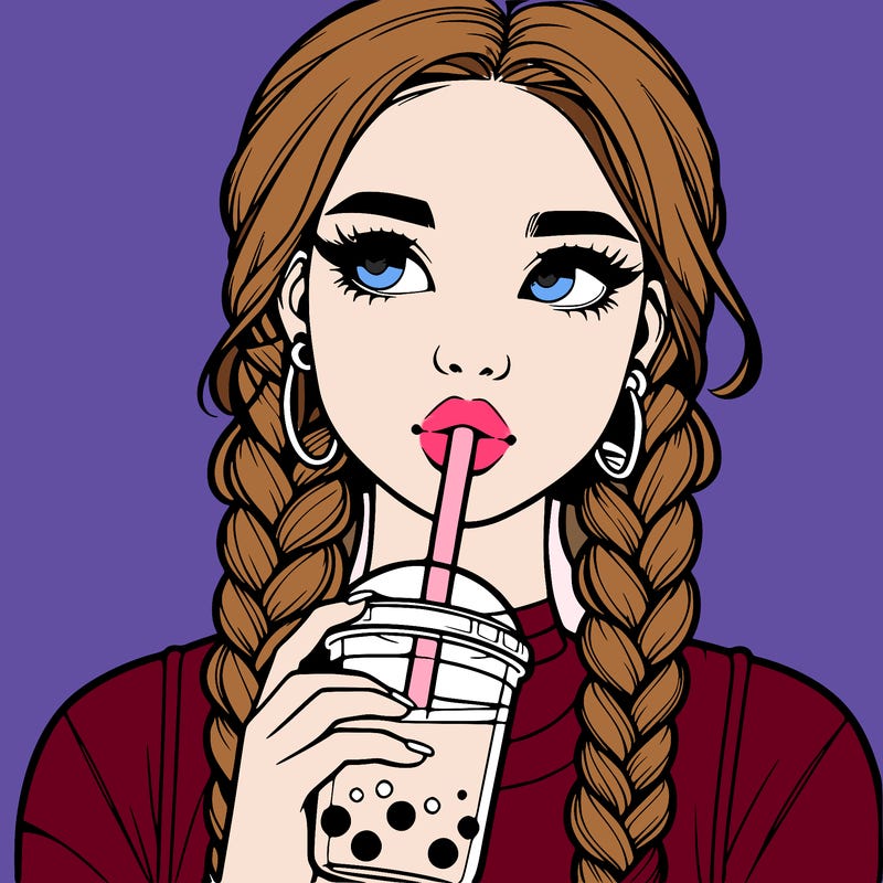 realistic girl with braided hair drinking boba