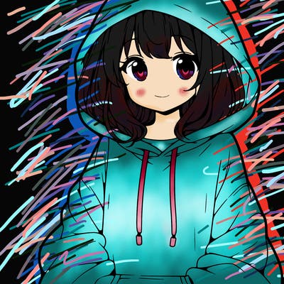 anime girl wearing an oversized hoodie