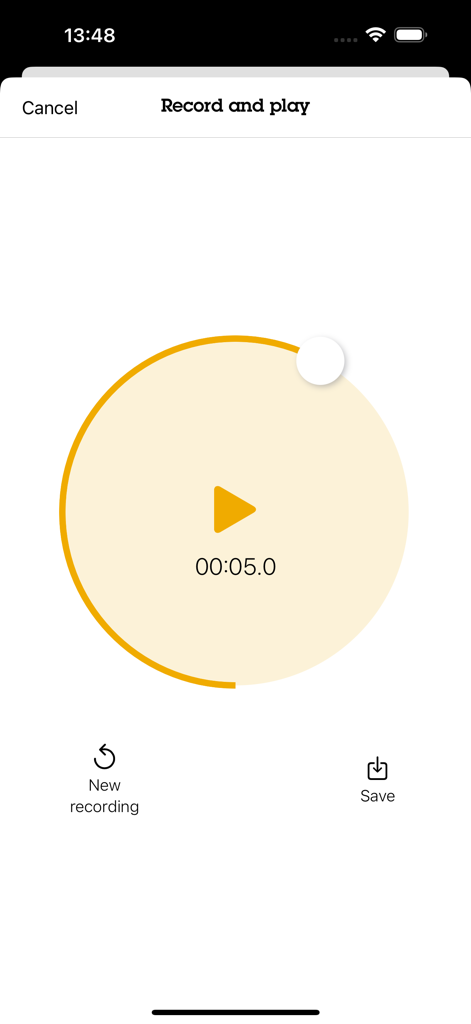 AXIS Audio Manager - Interface of the AXIS Audio Manager app showing the record and play screen for creating audio announcements