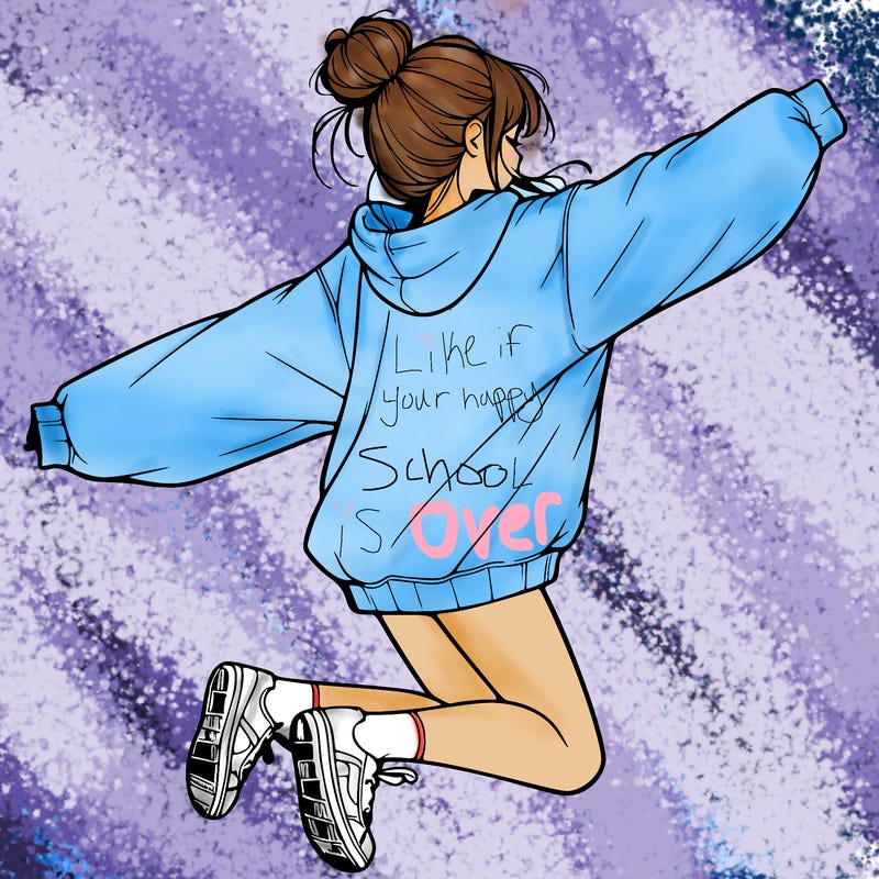 realistic girl jumping with a bun and oversized sweatshirt