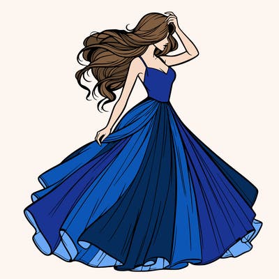 realistic woman with dress flowing in the wind