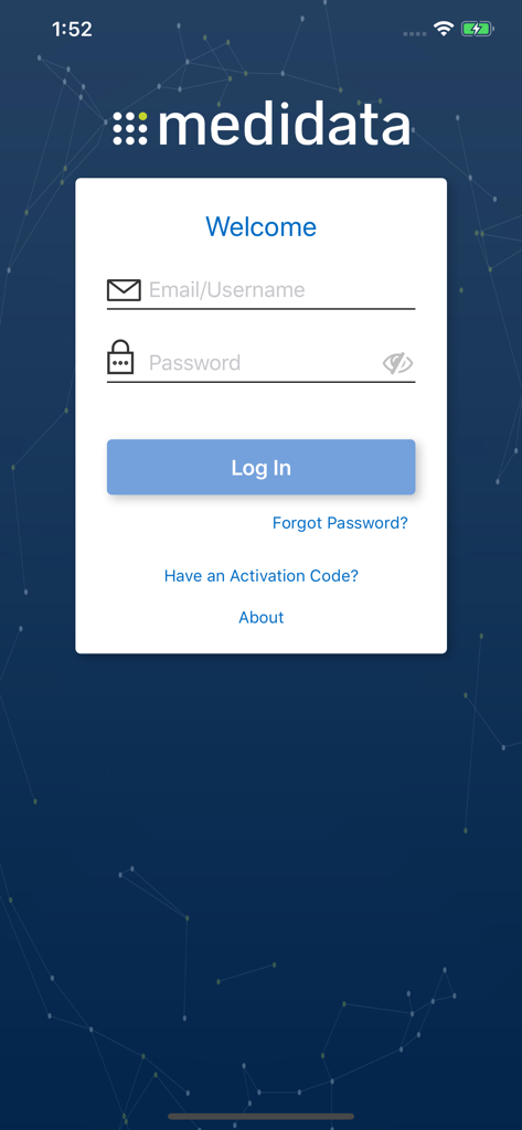 Patient Cloud - Medidata Patient Cloud app login screen featuring email and password fields