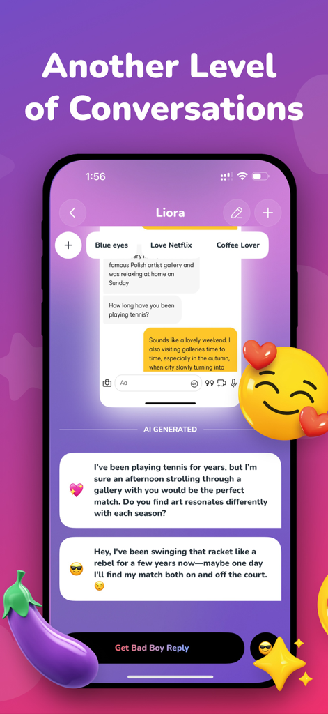 AI Dating Assistant & Rizz App - AI Dating Assistant screen showing generated chat replies and wingman features