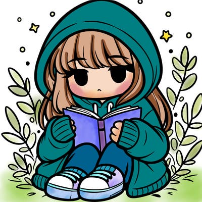 girl in oversized hoodie reading a book