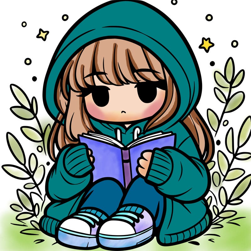 girl in oversized hoodie reading a book