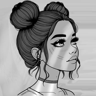 realistic girl with buns on the top of her head