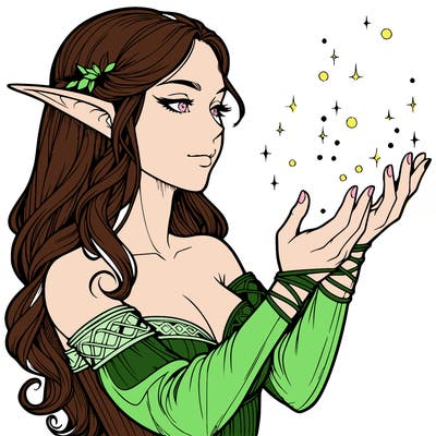 realistic elf girl doing magic