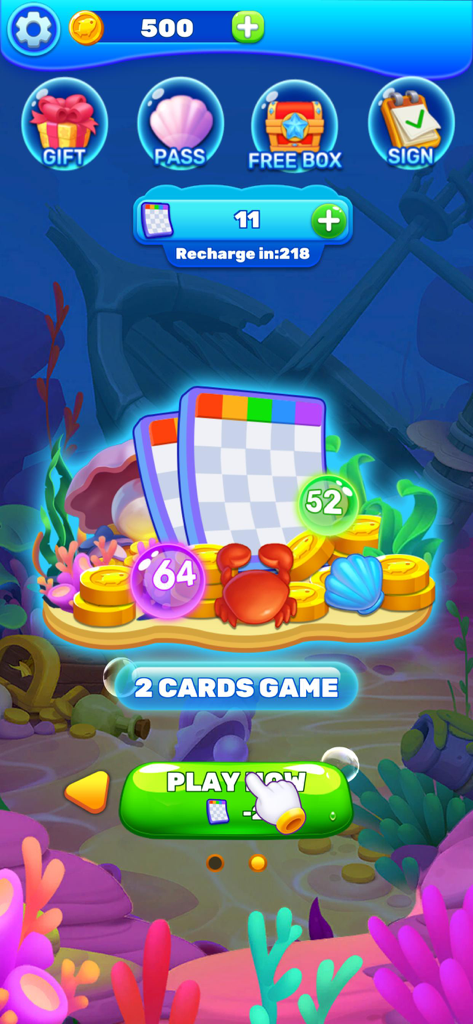 Ocean Bloom Lucky Bingo game menu showing play button and underwater scene