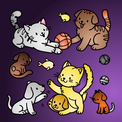 cats and dogs playing